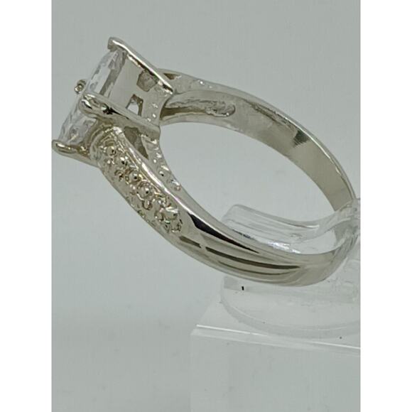 Vintage White Gold Plated CZ Engagement Ring 3.0 Carat Radiant Cut Stone Size 9 - Picture 8 of 10